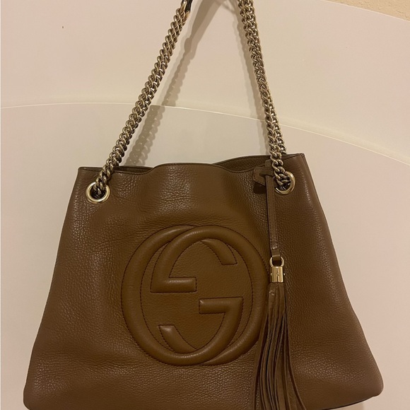 Gucci Soho Medium Brown Double Leather Chain Shoulder Bag Tote - Picture 8 of 8